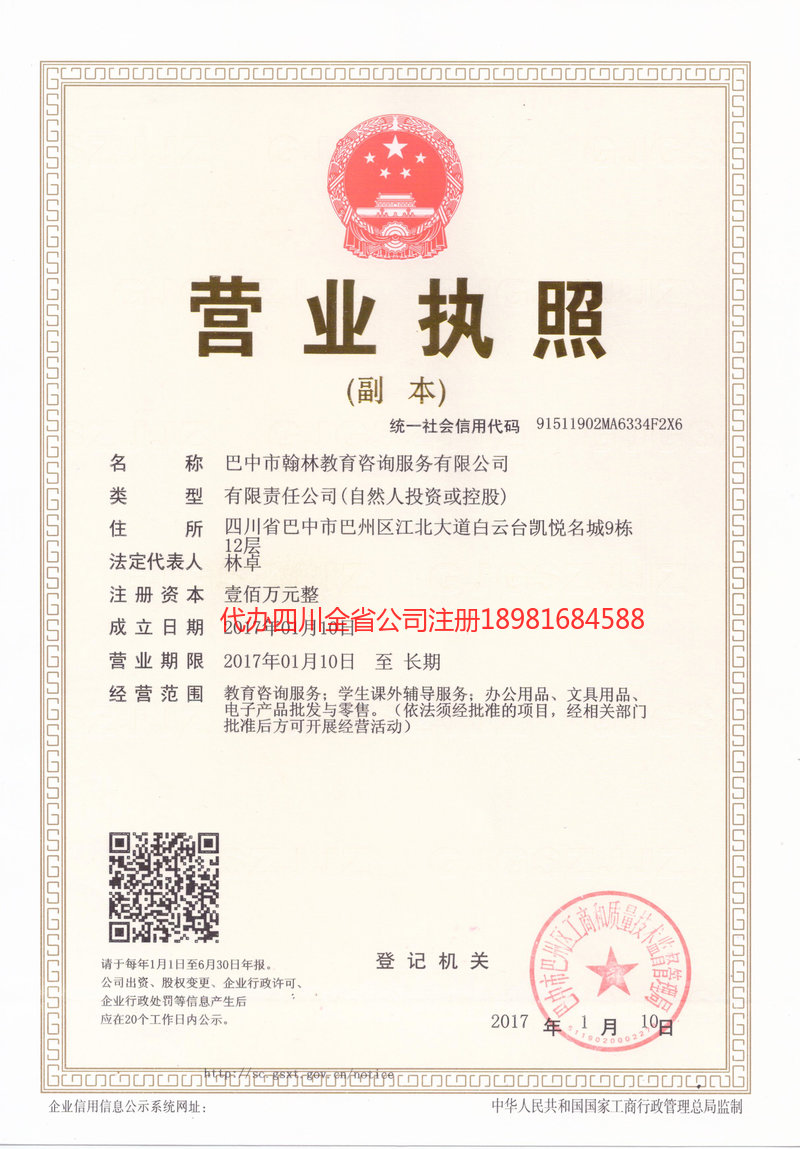 阆中阆中翰林教育咨询服务有限公司